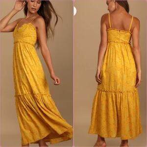 NEW Women's Lulu's Charm and Charisma Mustard Yellow Dress XL Maxi Cocktail